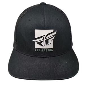 Fly Racing Trucker Hat Black Gray OS Snapback Mesh Flat Brim Logo Adjustable